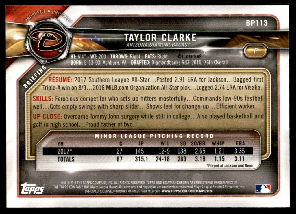 2018 Bowman Taylor Clarke C Baseball Cards #BP113