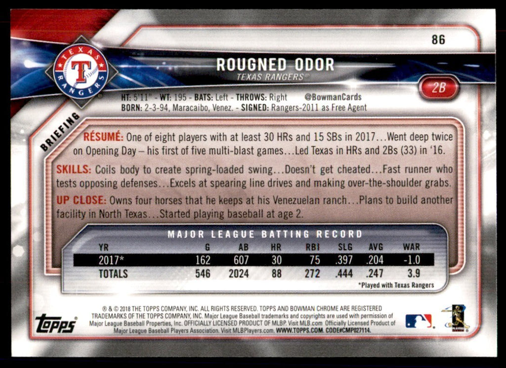 2018 Bowman Rougned Odor A Baseball Cards #86