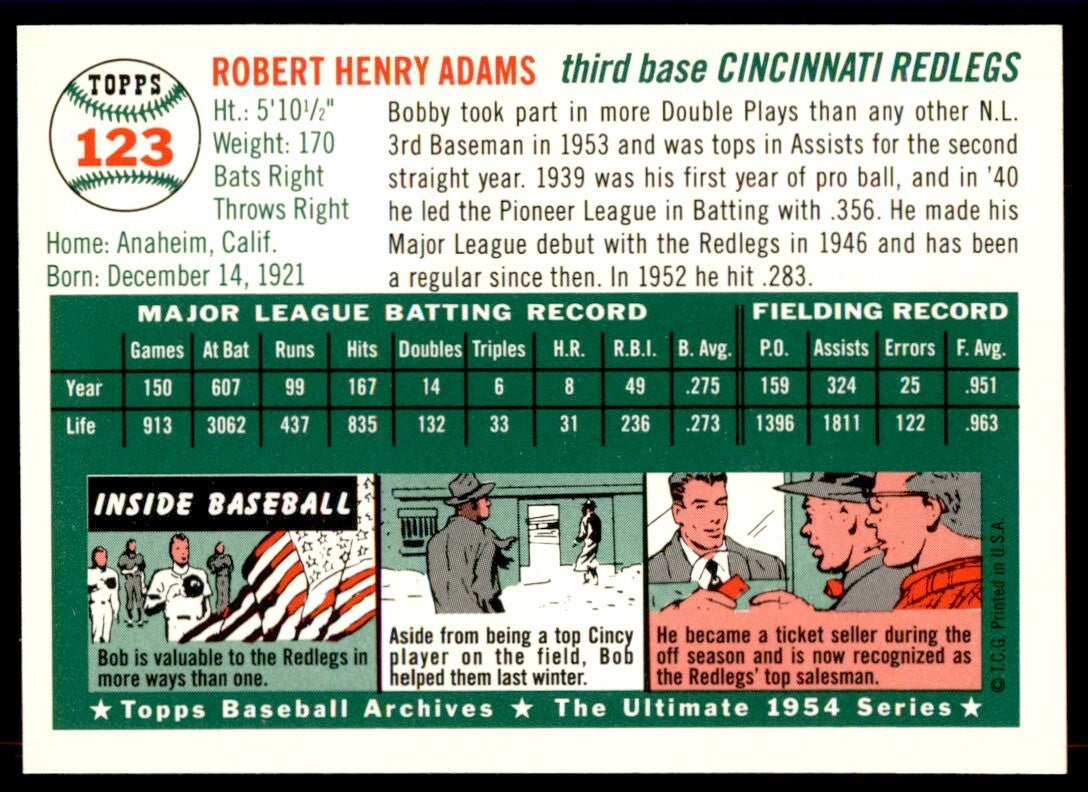 1994 Topps Archives 1954 Bobby Adams Baseball Cards #123