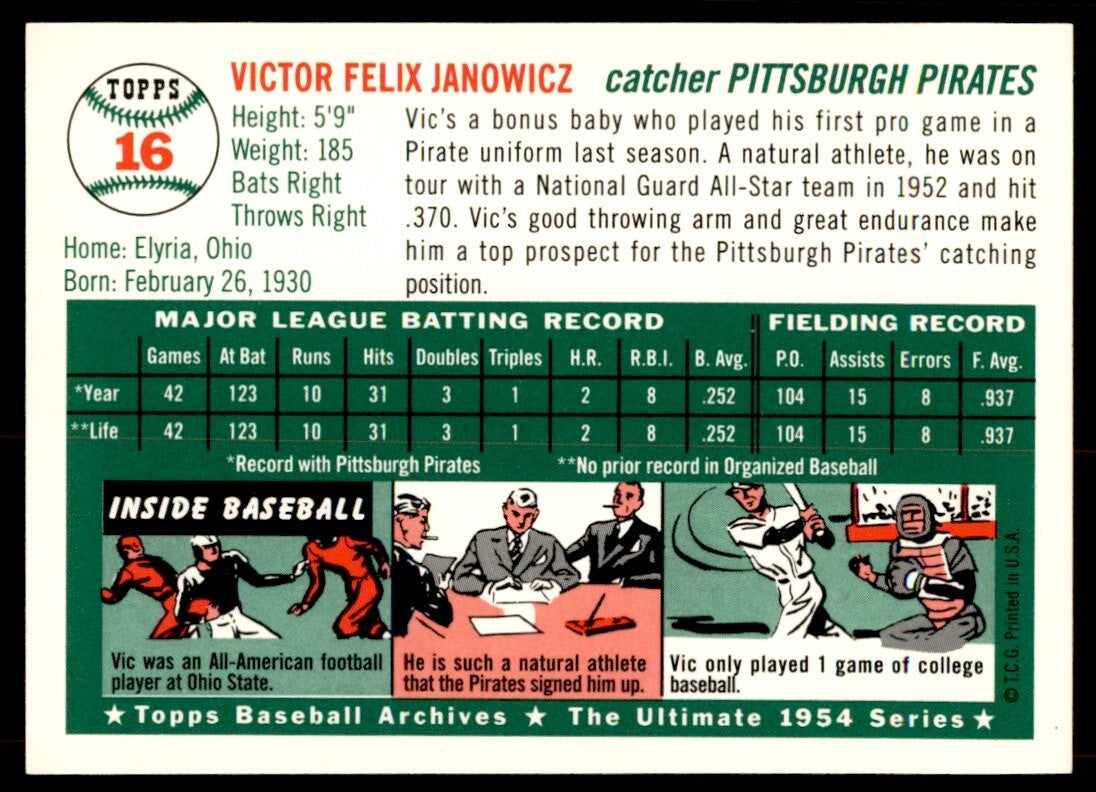 1994 Topps Archives 1954 Vic Janowicz Baseball Cards #16