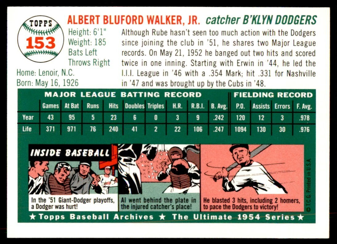 1994 Topps Archives 1954 Rube Walker Baseball Cards #153