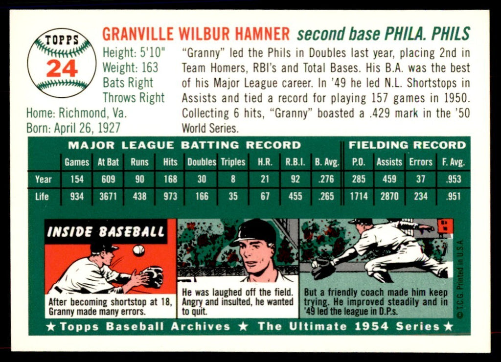 1994 Topps Archives 1954 Granny Hamner Baseball Cards #24