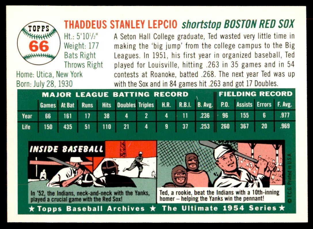 1994 Topps Archives 1954 Ted Lepcio Baseball Cards #66