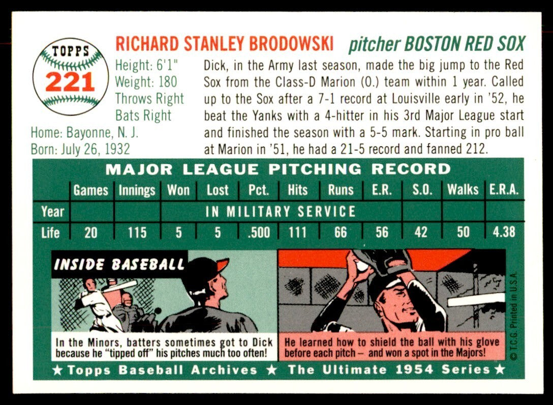 1994 Topps Archives 1954 Dick Brodowski Baseball Cards #221