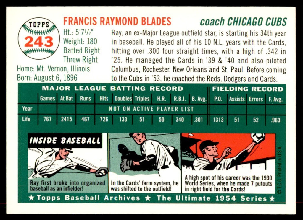 1994 Topps Archives 1954 Ray Blades Baseball Cards #243