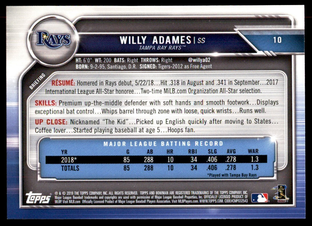 2019 Bowman. Willy Adames G Baseball Cards #10