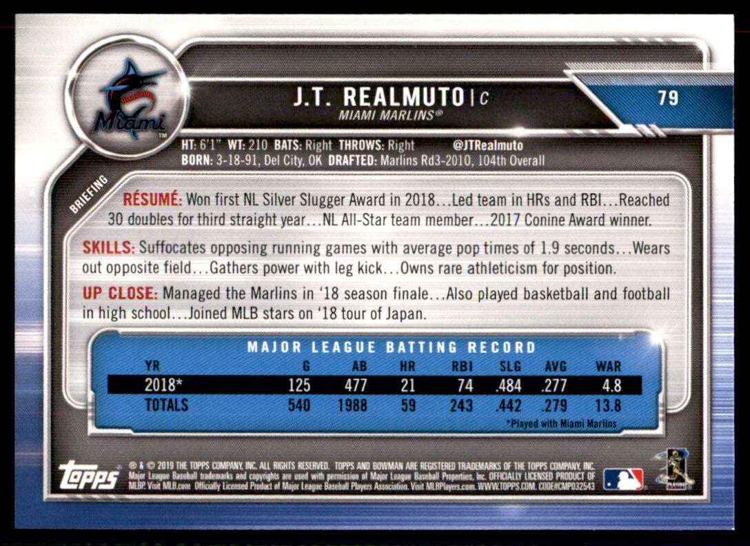 2019 Bowman. J.T. Realmuto Baseball Cards #79