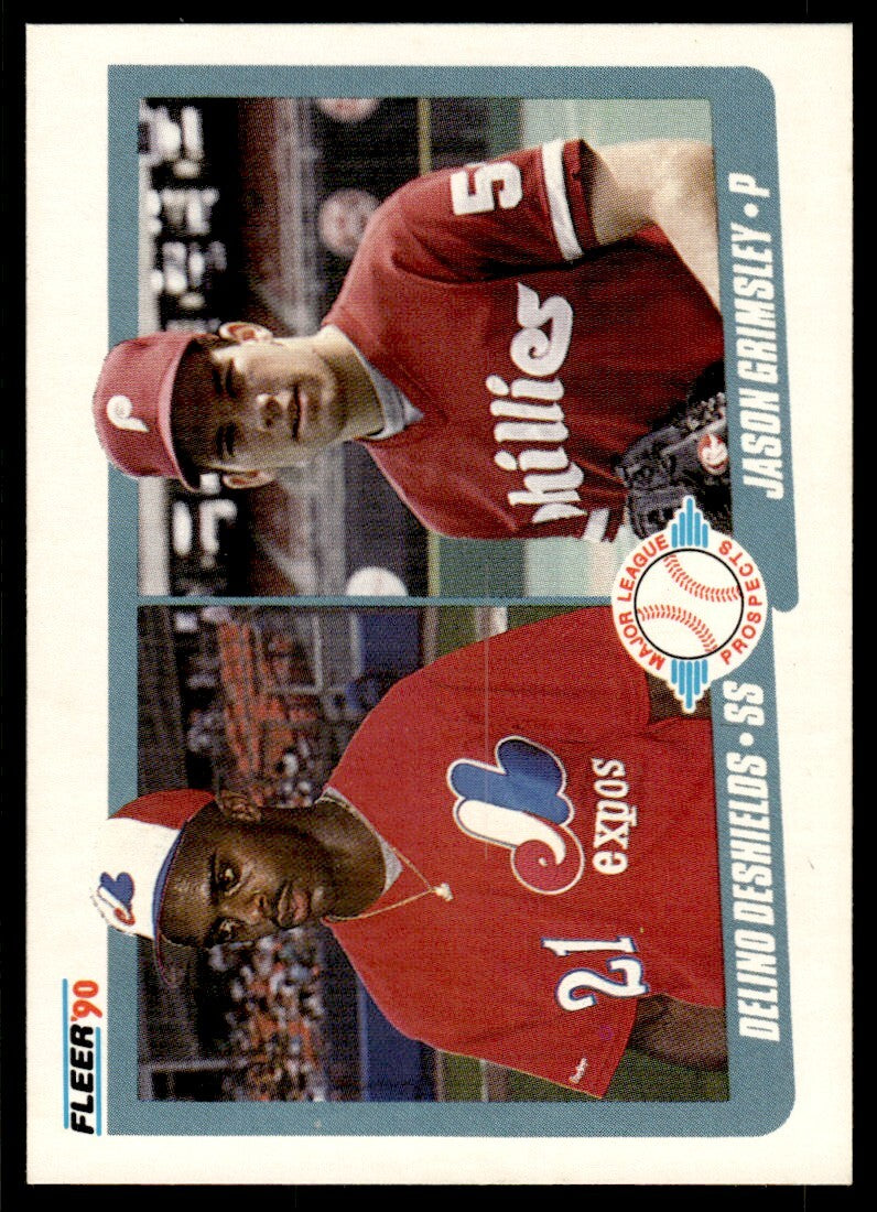 1990 Fleer Baseball Card Delino DeShields/Jason Grimsley Rookie Philadelphia
