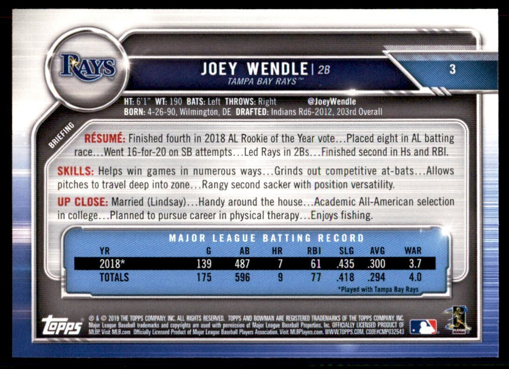 2019 Bowman. Joey Wendle C Baseball Cards #3