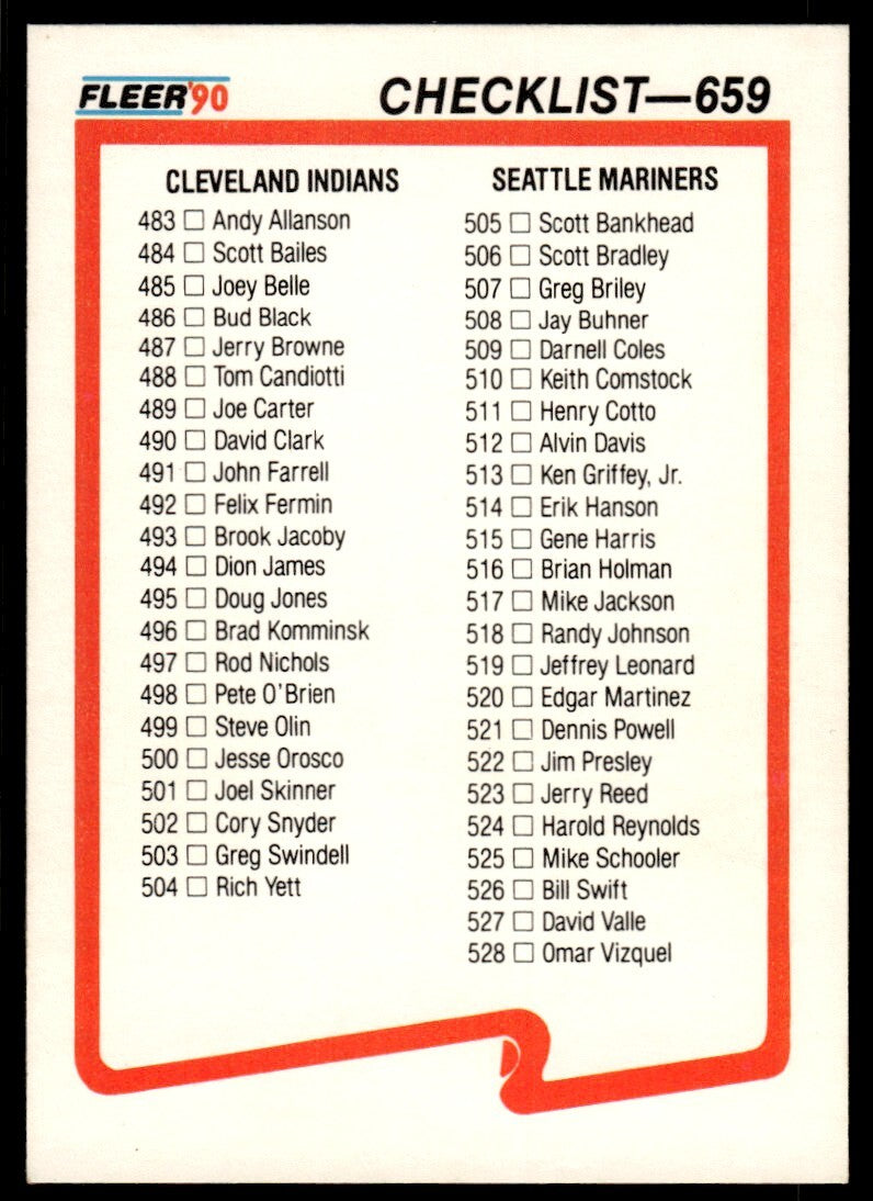 1990 Fleer Baseball Card Checklist 483-573 #659