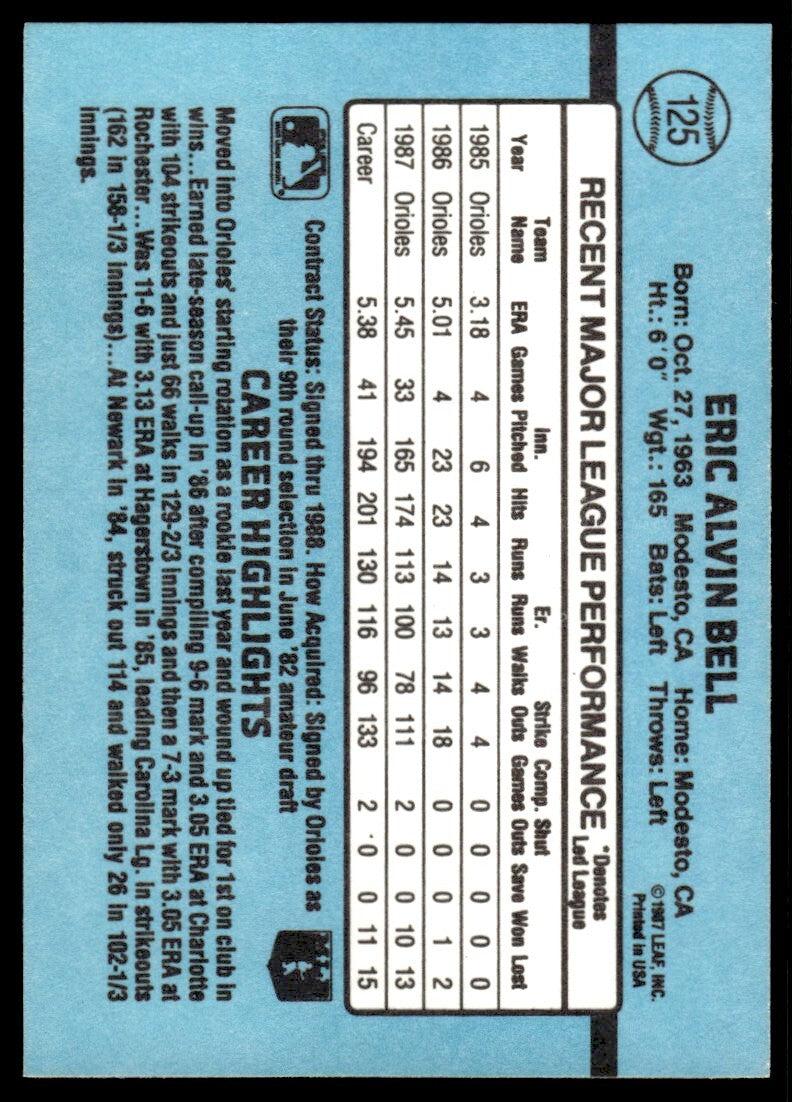 1988 Donruss Baseball Card Eric Bell Baltimore Orioles #125