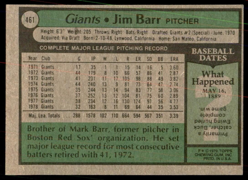 1979 Topps Jim Barr Baseball Cards #461