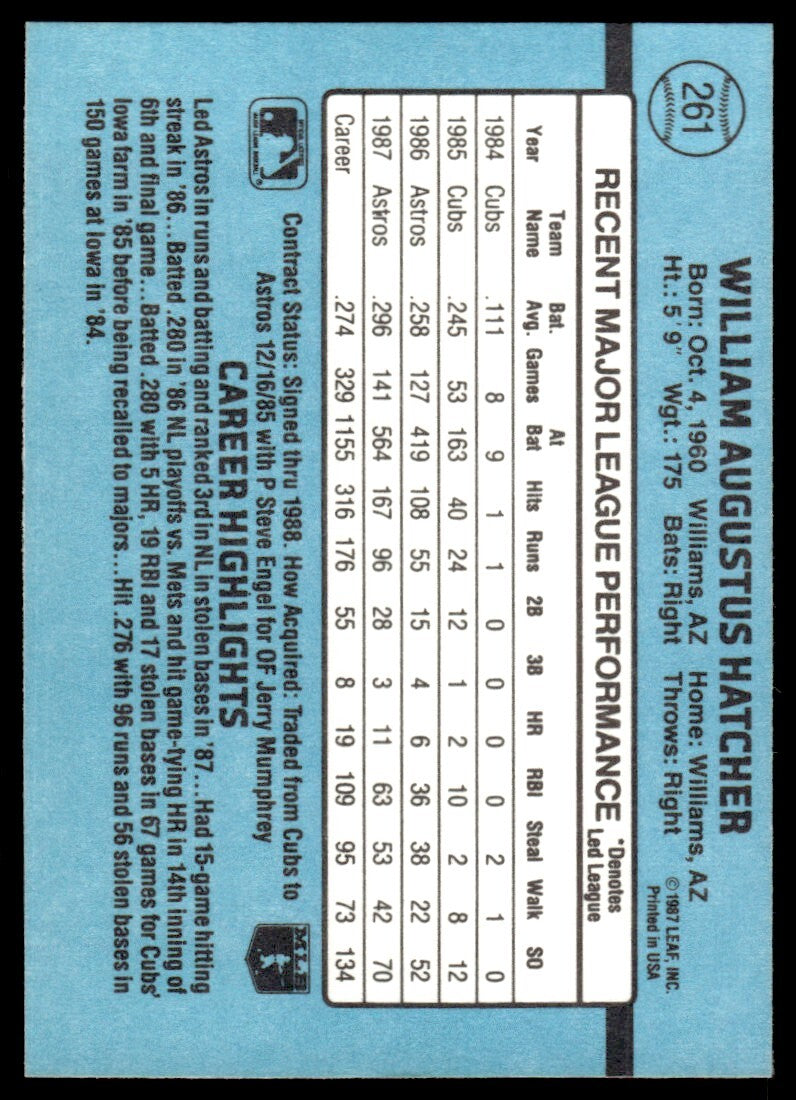 1988 Donruss Baseball Card Billy Hatcher Houston Astros #261