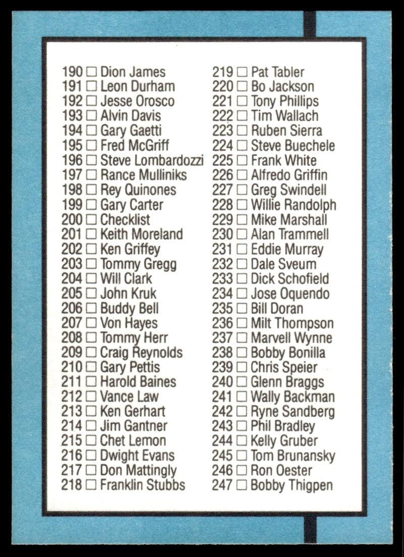 1988 Donruss Baseball Card Checklist 138-247 #200