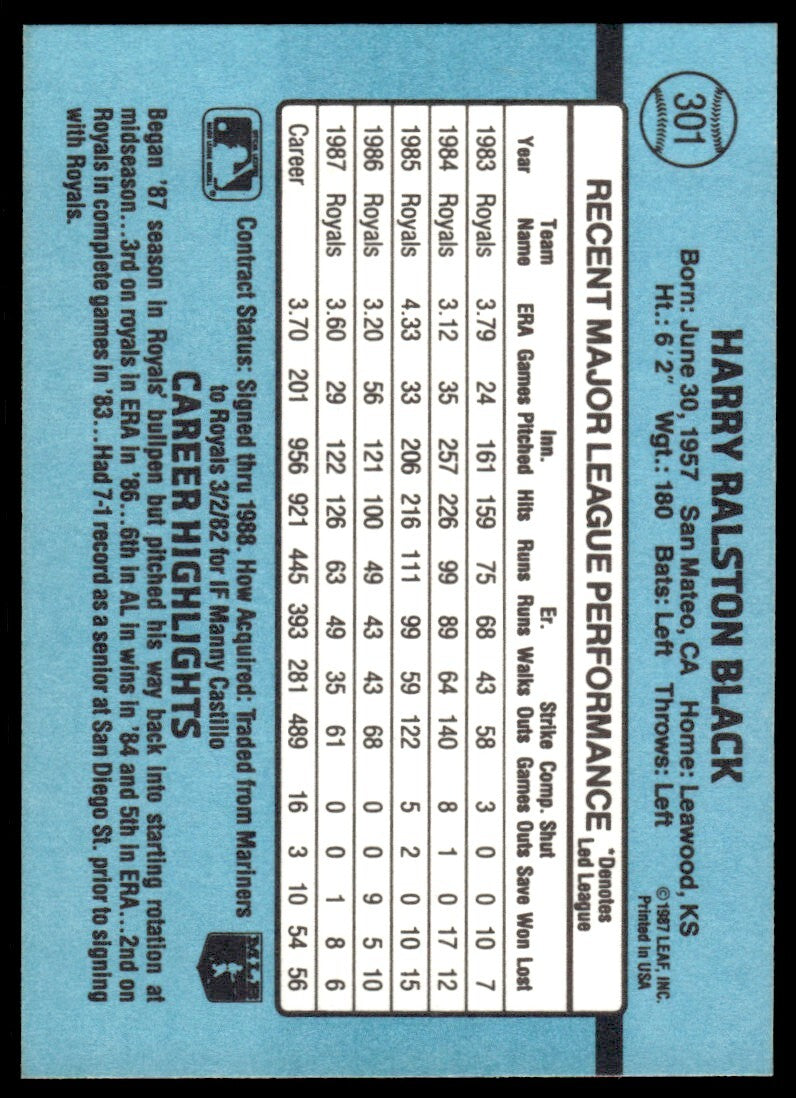 1988 Donruss Baseball Card Bud Black Kansas City Royals #301
