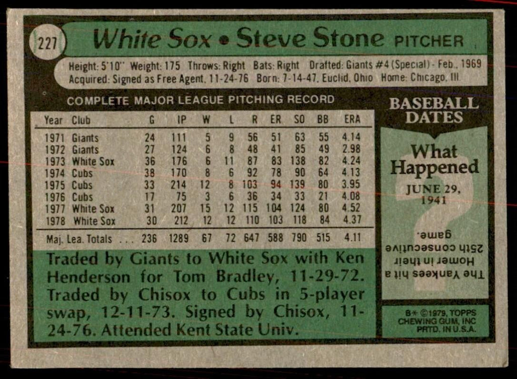 1979 Topps. Steve Stone Baseball Cards #227