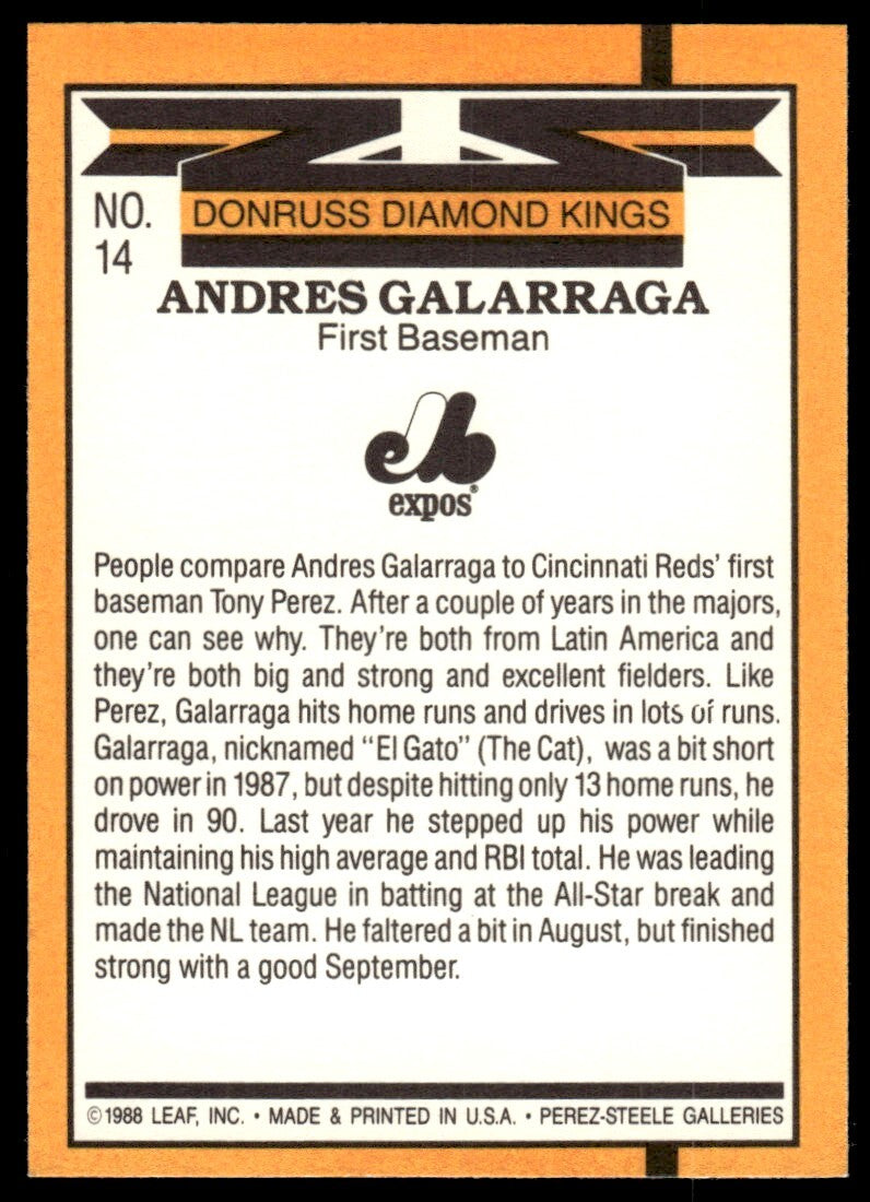 1989 Donruss Baseball Card Andres Galarraga Montreal Expos #14