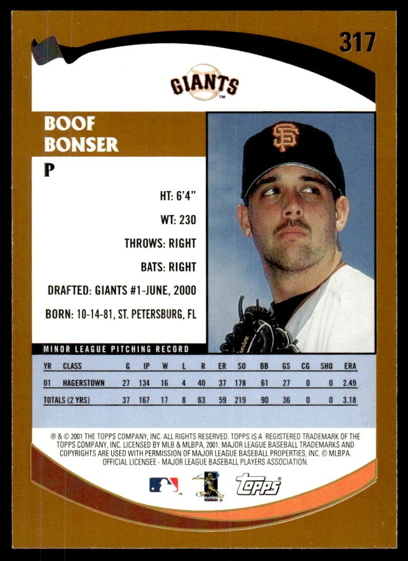 2002 Topps Baseball Card Boof Bonser A San Francisco Giants #317
