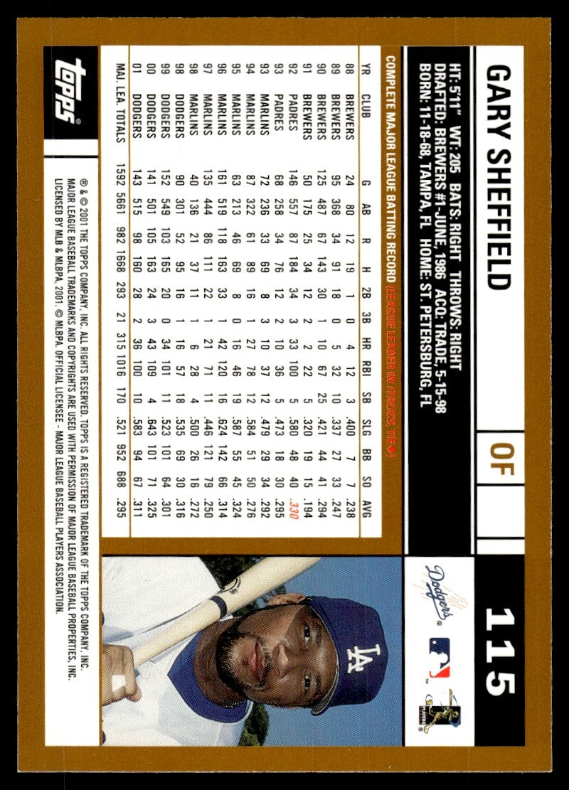 2002 Topps Baseball Card Gary Sheffield Los Angeles Dodgers #115