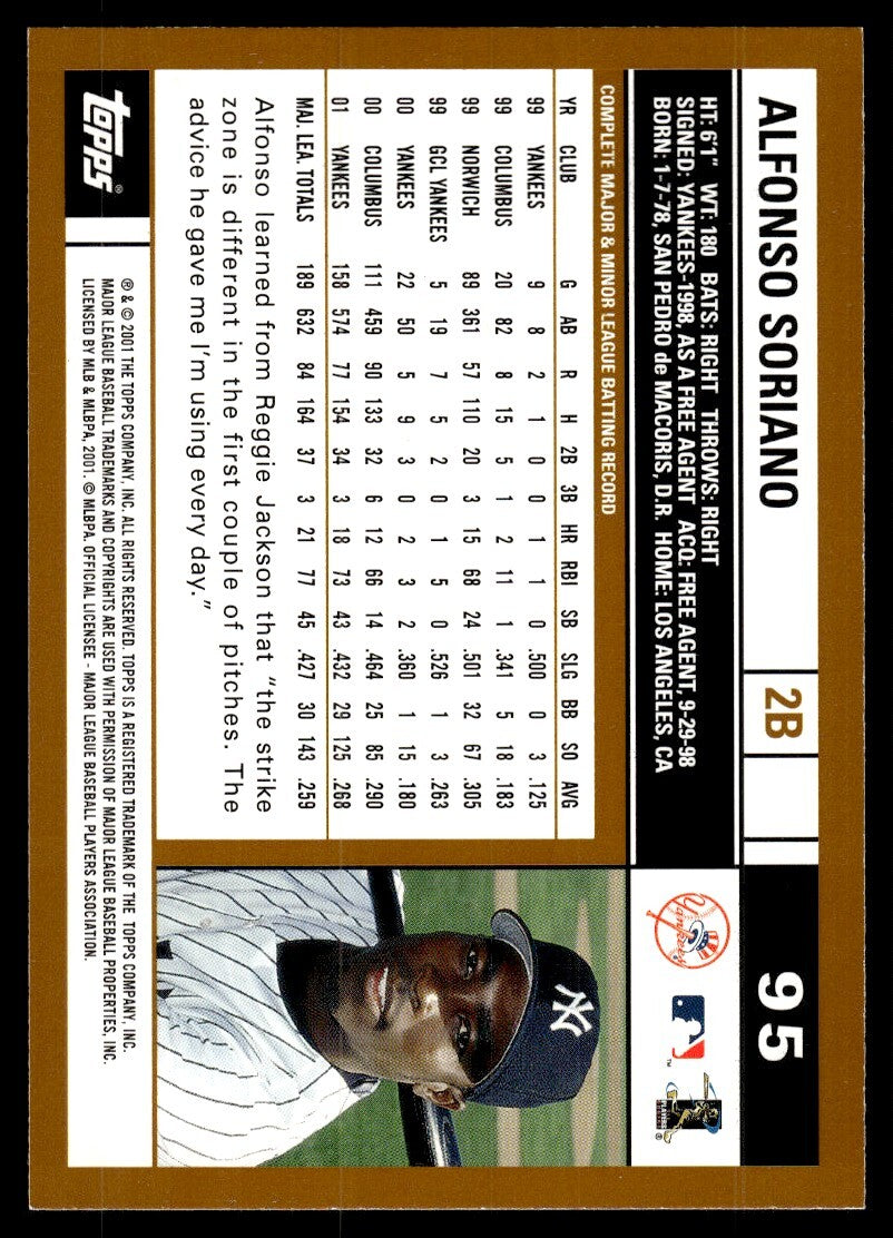 2002 Topps Baseball Card Alfonso Soriano A New York Yankees #95