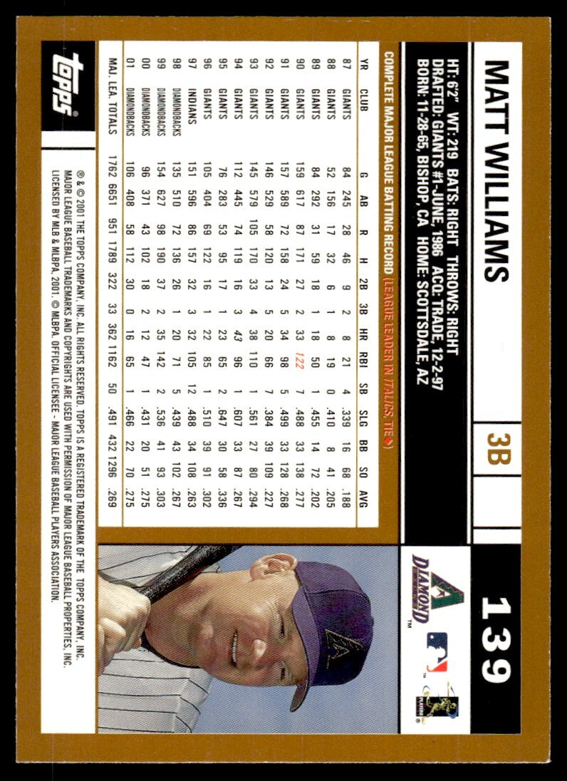 2002 Topps Baseball Card Matt Williams A Arizona Diamondbacks #139