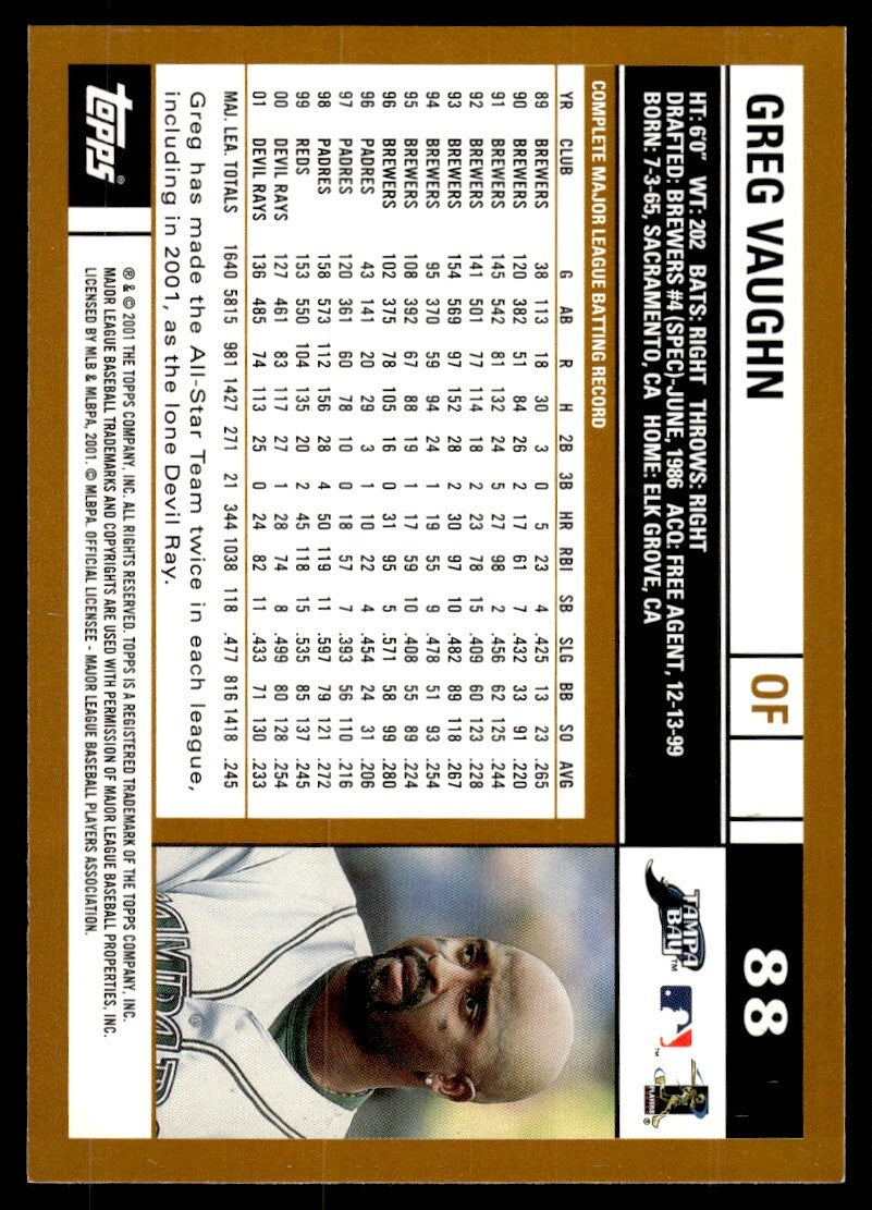 2002 Topps Baseball Card Greg Vaughn Tampa Bay Devil Rays #88