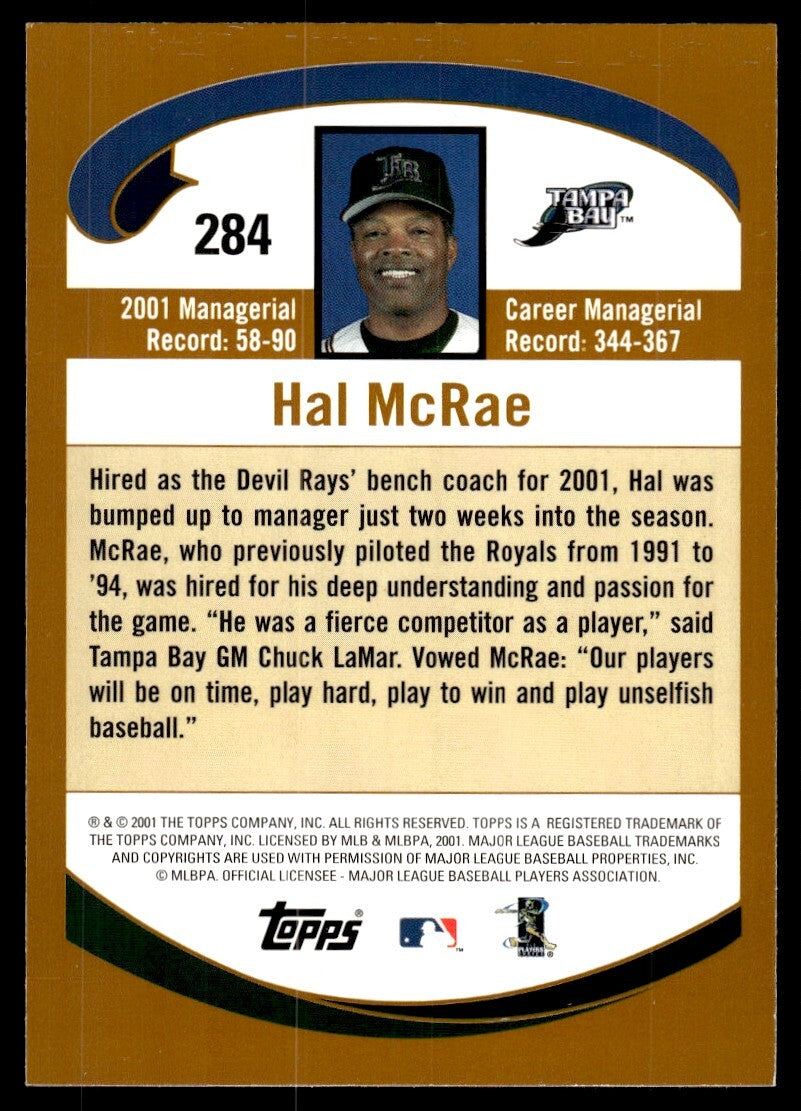 2002 Topps Baseball Card Hal McRae Tampa Bay Devil Rays #284
