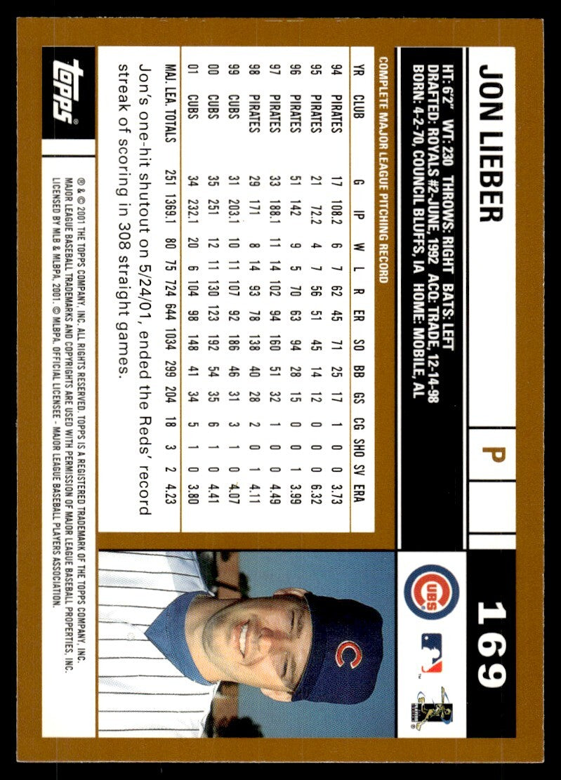 2002 Topps Baseball Card Jon Lieber A Chicago Cubs #169