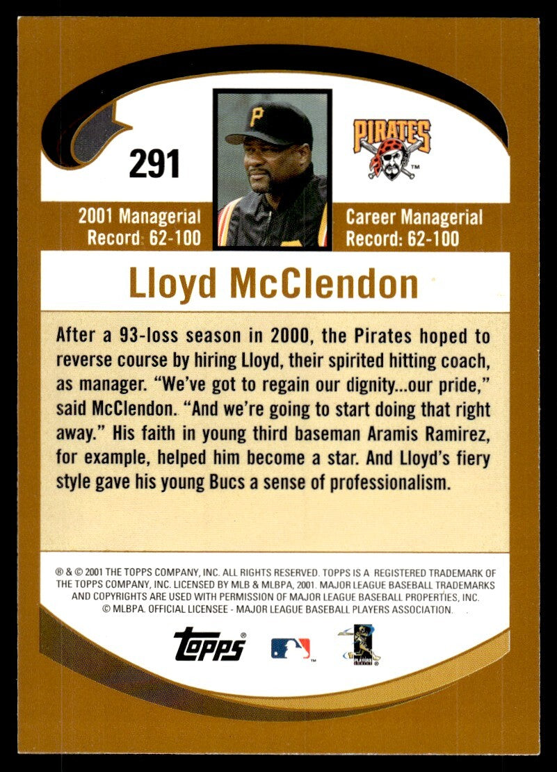 2002 Topps Baseball Card Lloyd McClendon A Pittsburgh Pirates #291