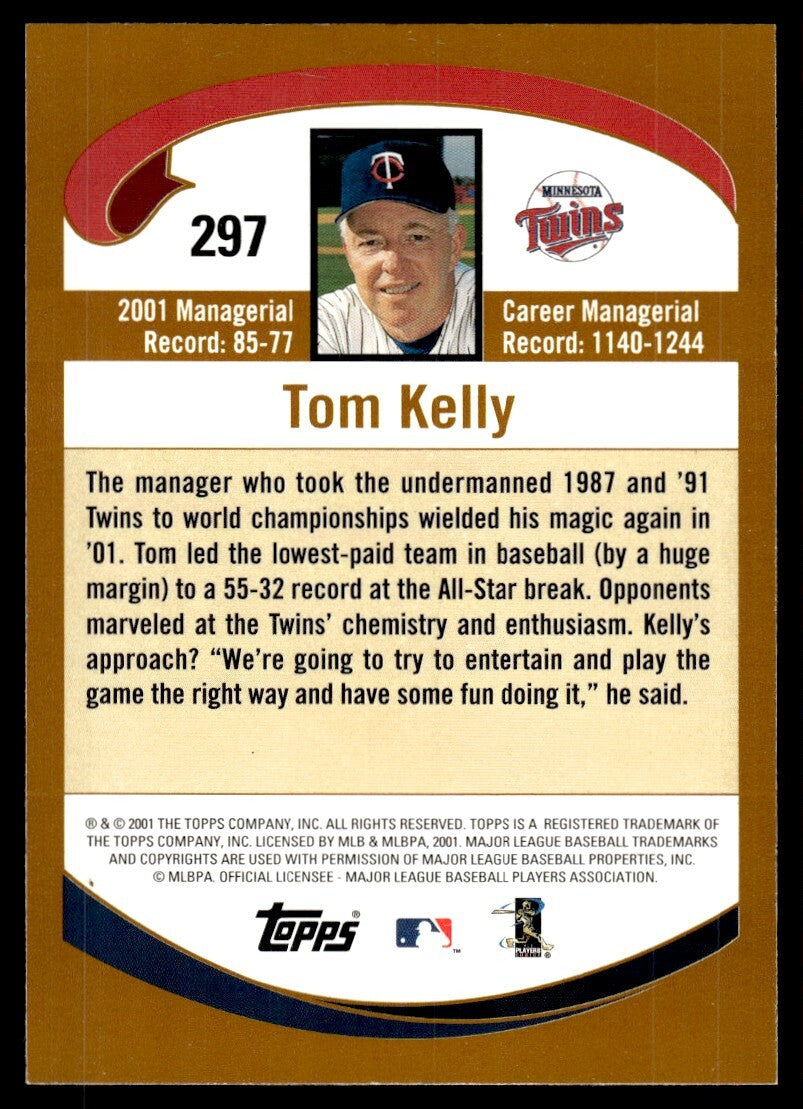 2002 Topps Baseball Card Tom Kelly Minnesota Twins #297
