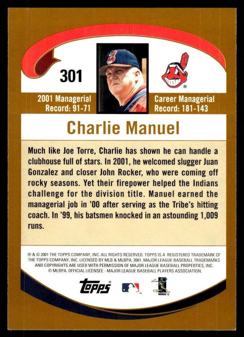 2002 Topps Baseball Card Charlie Manuel B Cleveland Indians #301