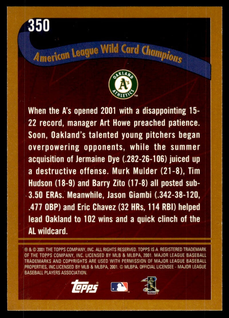 2002 Topps Baseball Card Oakland Athletics B #350
