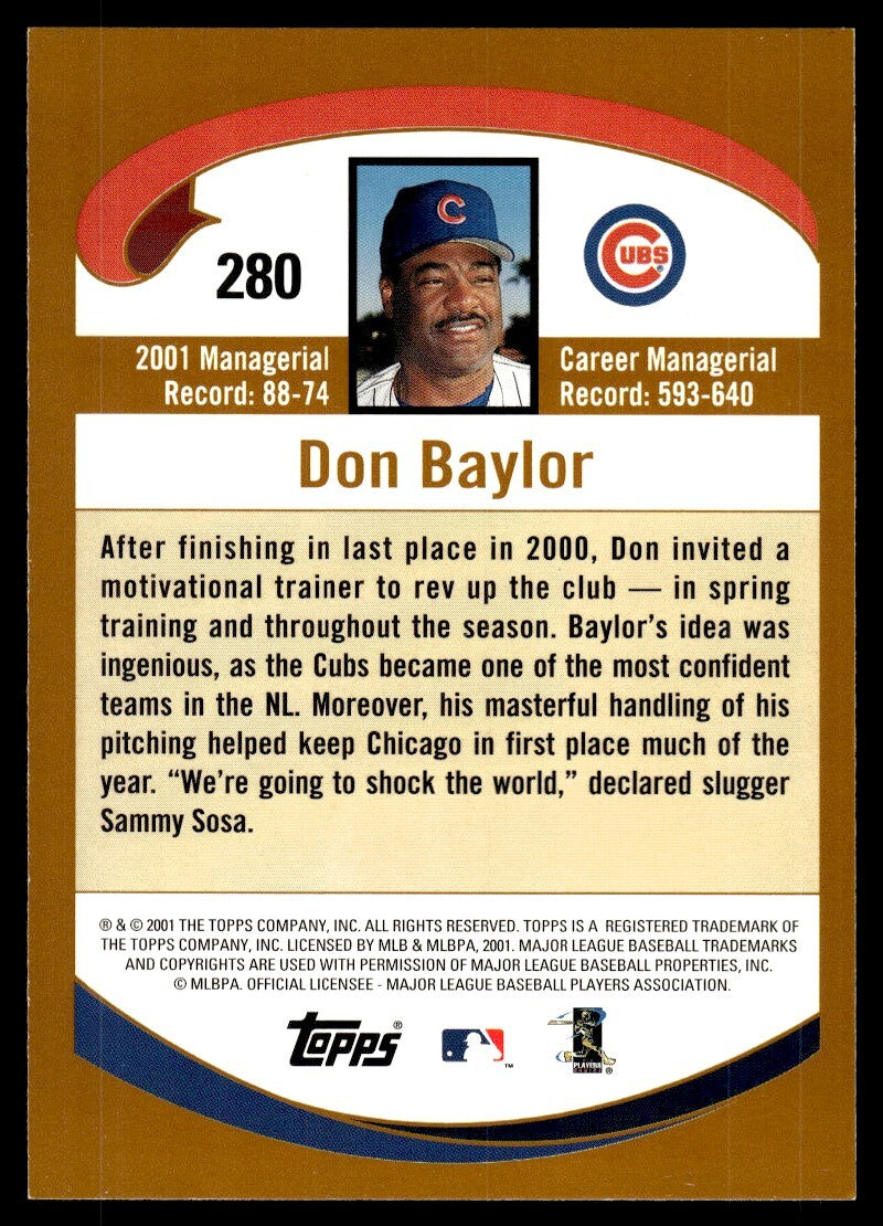 2002 Topps Baseball Card Don Baylor Chicago Cubs #280