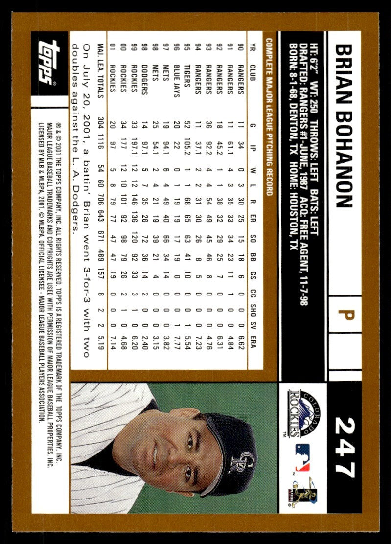 2002 Topps Baseball Card Brian Bohanon AA Colorado Rockies #247