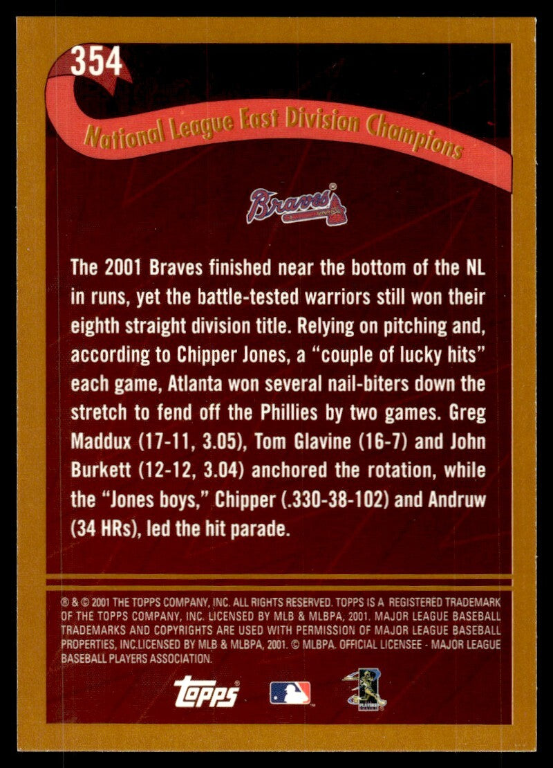 2002 Topps Baseball Card Atlanta Braves AA #354