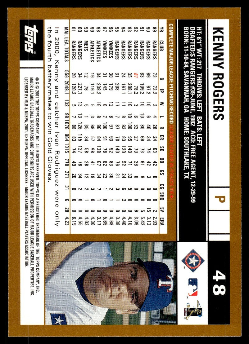 2002 Topps Baseball Card Kenny Rogers AA Texas Rangers #48