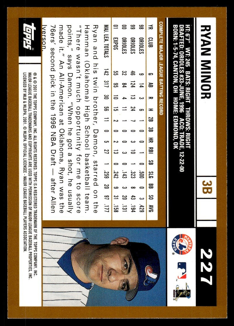 2002 Topps Baseball Card Ryan Minor AA Montreal Expos #227