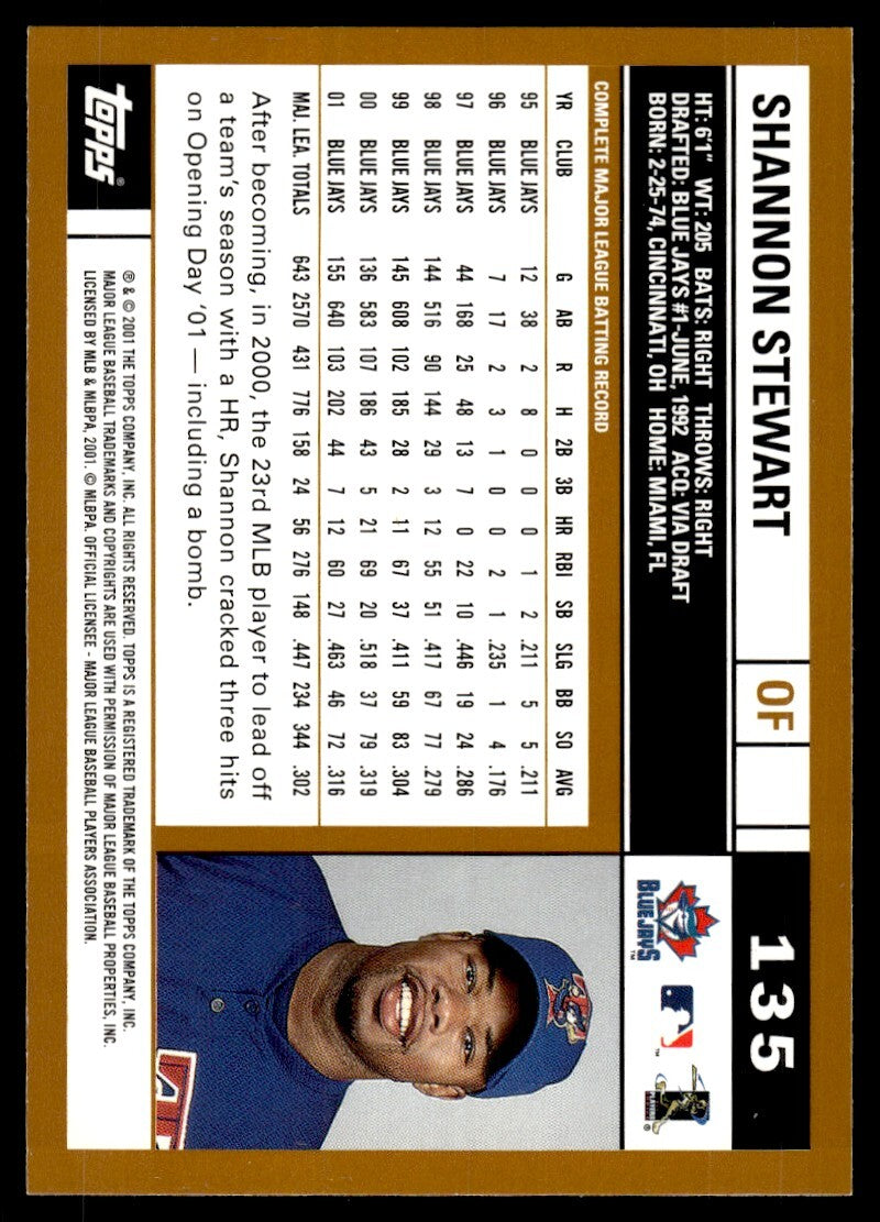 2002 Topps Shannon Stewart Baseball Card Toronto Blue Jays #135