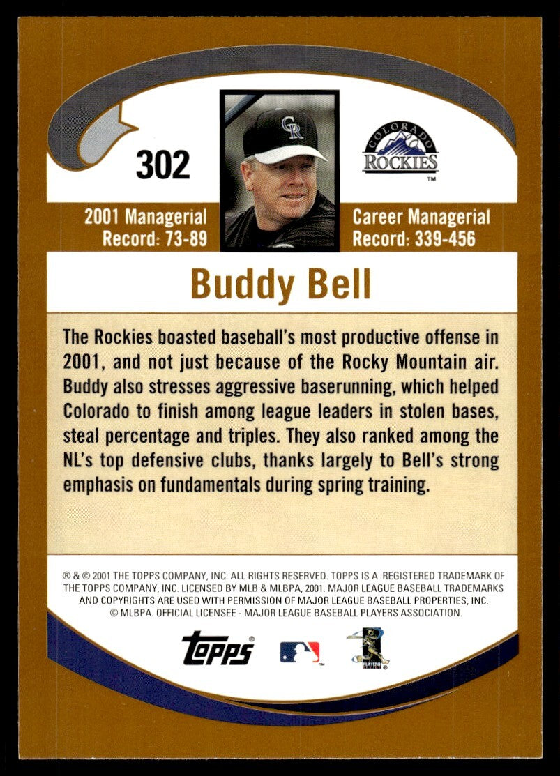 2002 Topps Baseball Card Buddy Bell Baseball Card Colorado Rockies #302