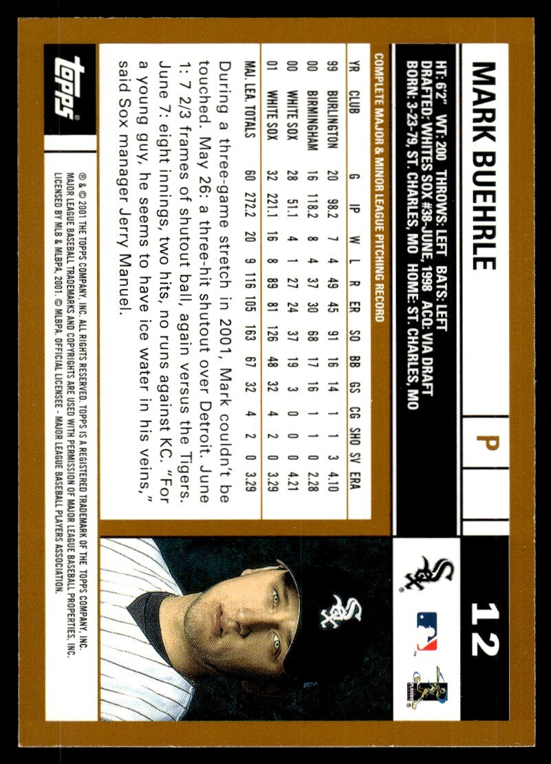 2002 Topps Mark Buehrle Baseball Card Chicago White Sox #12