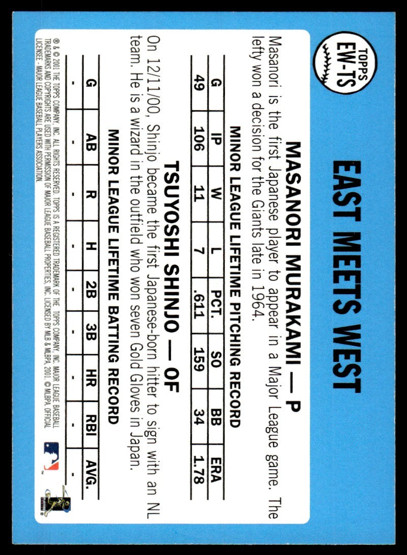 2001 Topps Baseball Card Tsuyoshi Shinjo/Masanori Murakami #EW-TS