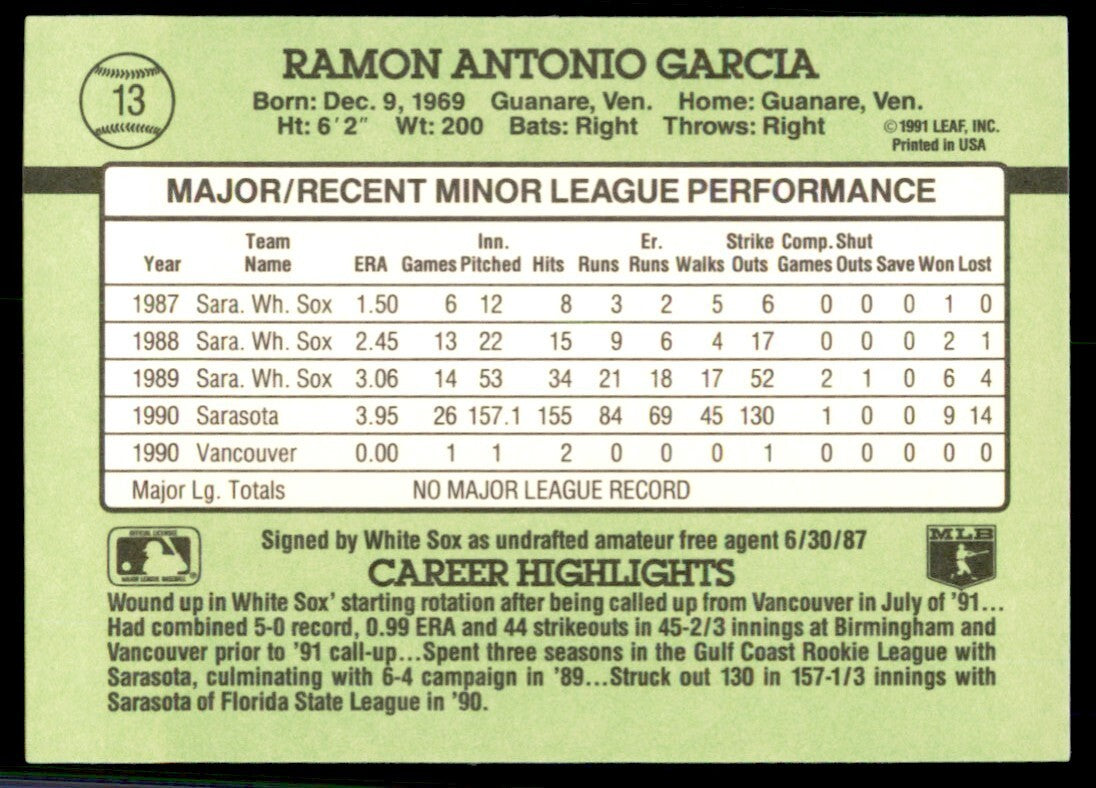 1991 Donruss The Rookies Ramon Garcia Baseball Cards #13
