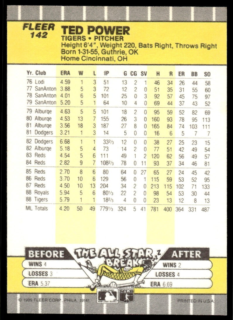 1989 Fleer Baseball Card Ted Power Detroit Tigers #142