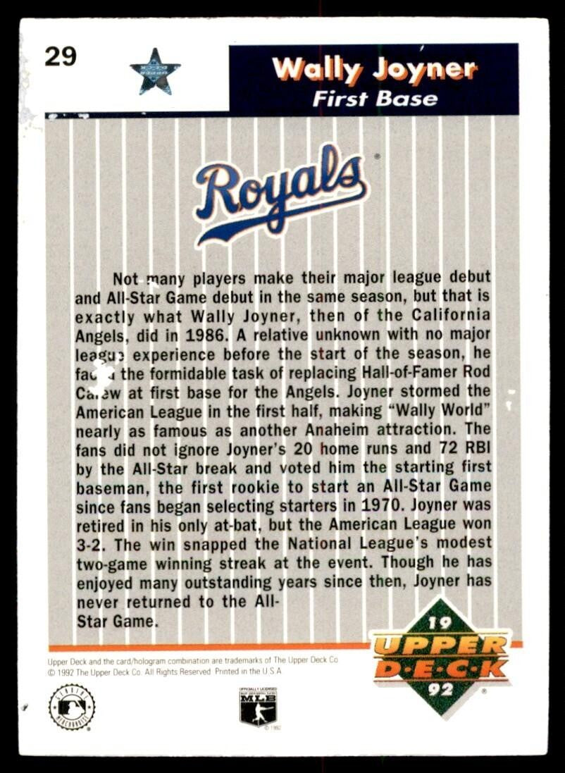 1992 Upper Deck All-Star FanFest Wally Joyner Baseball Cards #29