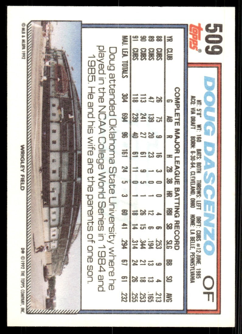1992 Topps Doug Dascenzo Baseball Card Chicago Cubs #509