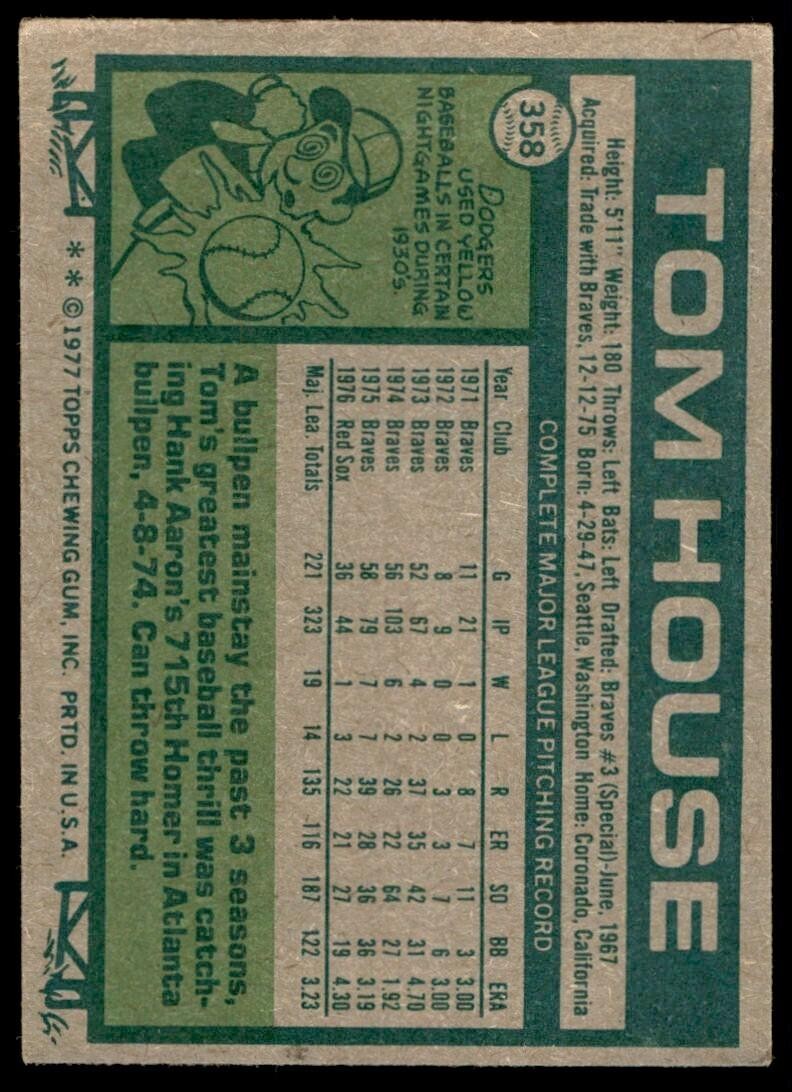 1977 Topps Tom House Baseball Cards #358