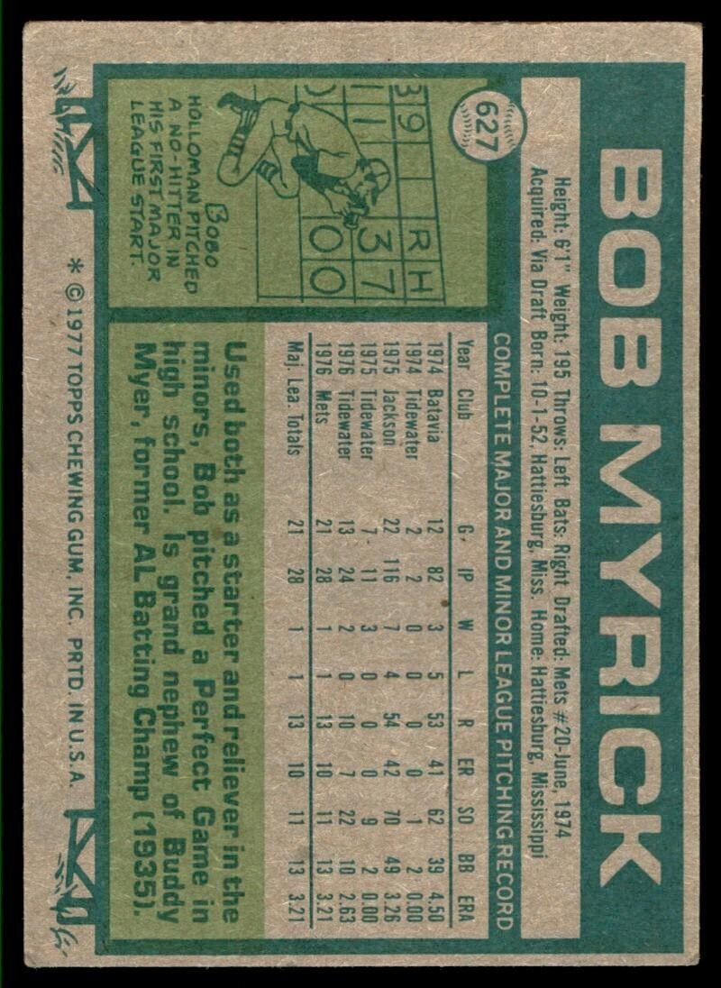 1977 Topps Bob Myrick A Baseball Cards #627