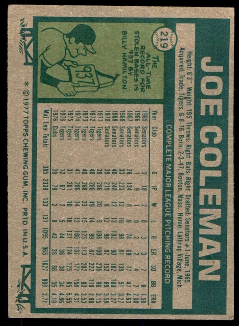 1977 Topps. Joe Coleman Baseball Cards #219