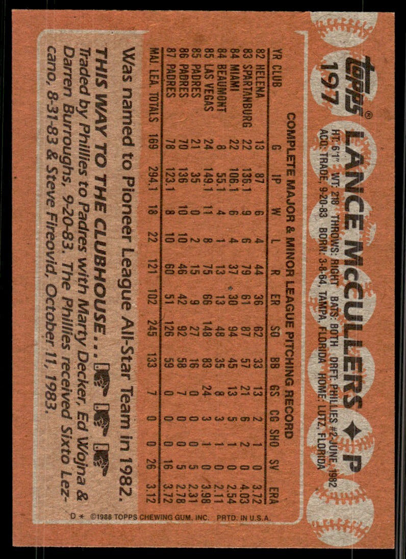1988 Topps Lance McCullers San Diego Padres #197