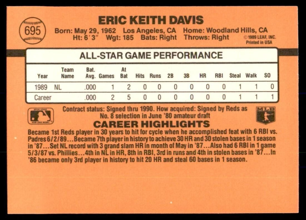 1990 Donruss Eric Dvis Baseball Cards #695